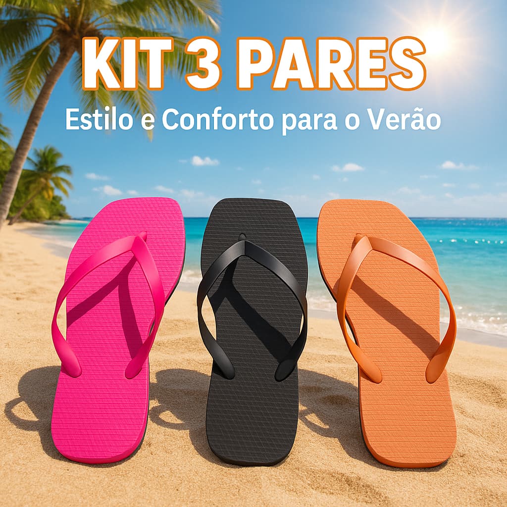 Kit 3 Pares Chinelo Feminino Praia Confortável Leve Estiloso Moda Verão