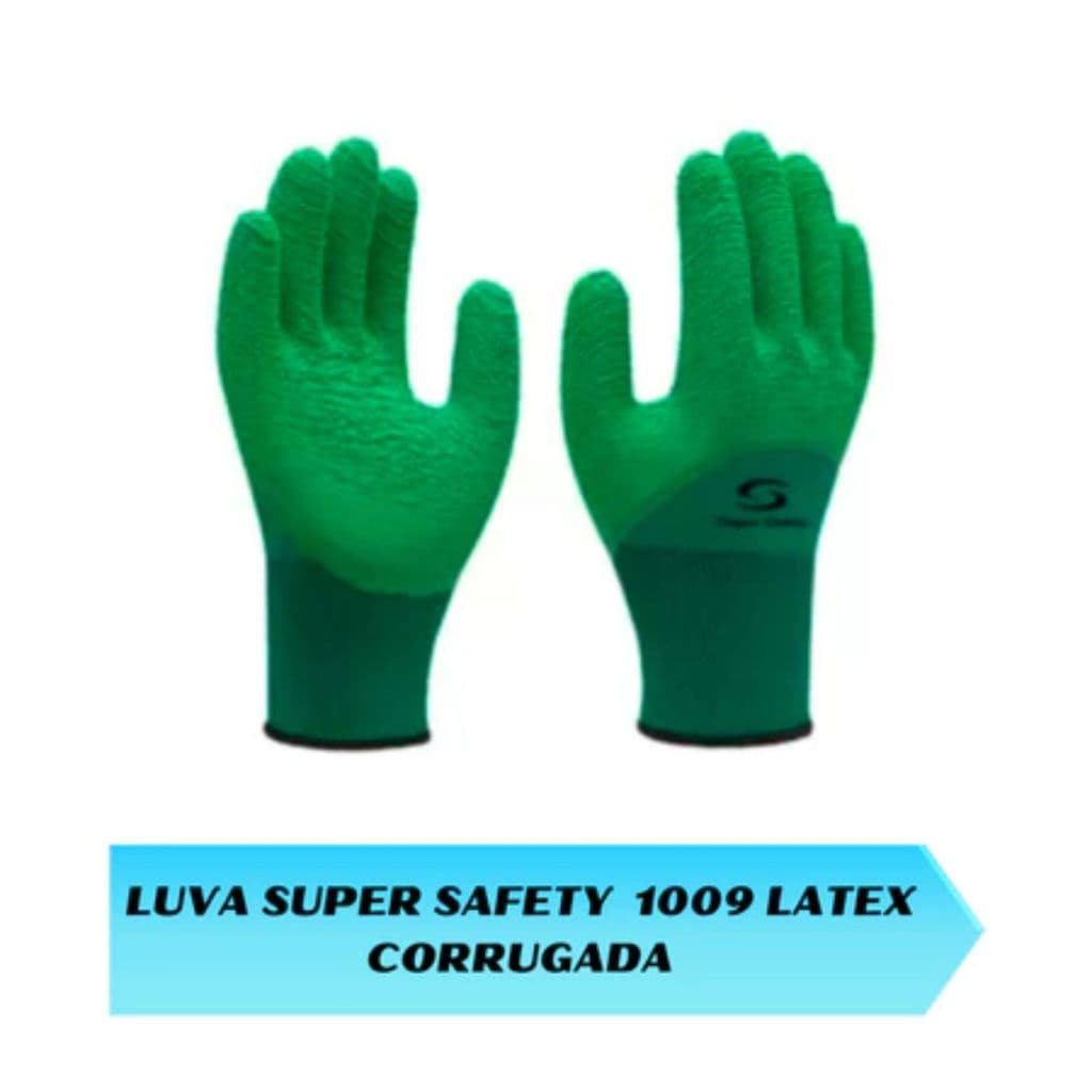 PARES DE LUVA DE SEGURANÇA LATEX CORRUGADA SUPER SAFETY 1009 POLIAMIDA ANTIDERRAPANTE PEDREIRO