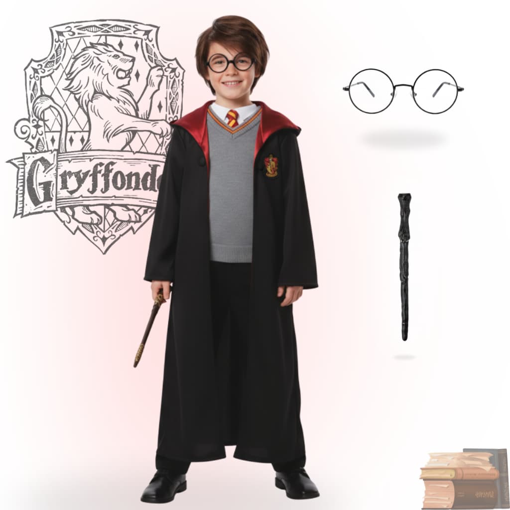 Fantasia Capa Harry Potter Infantil + Acessórios Grifinória Hermione Festa Carnaval Cosplay Halloween Luxo