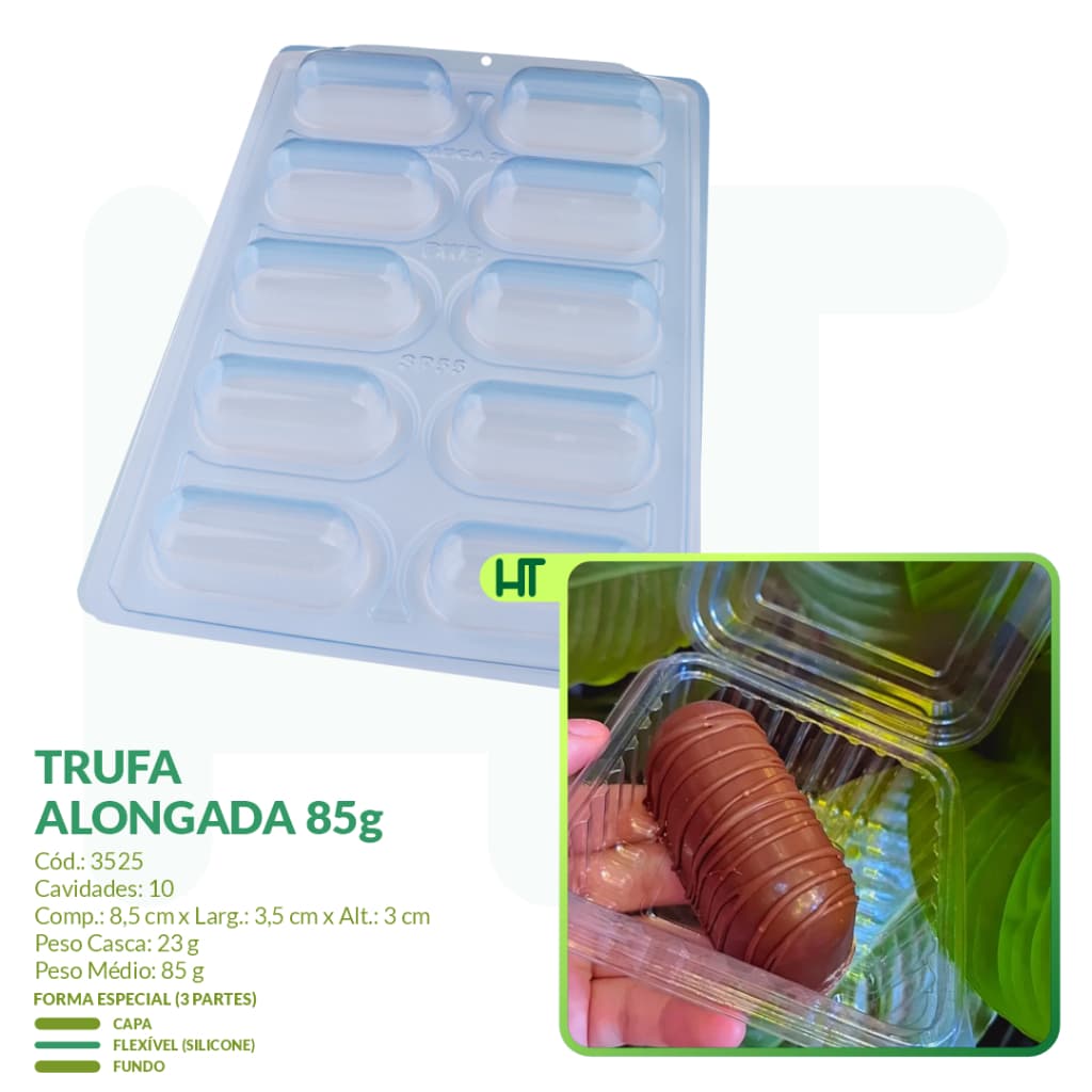 Forma para Trufa Alongada SP 55 BWB 3525 - Forma Semiprofissional - Bombom de Uva e Morango