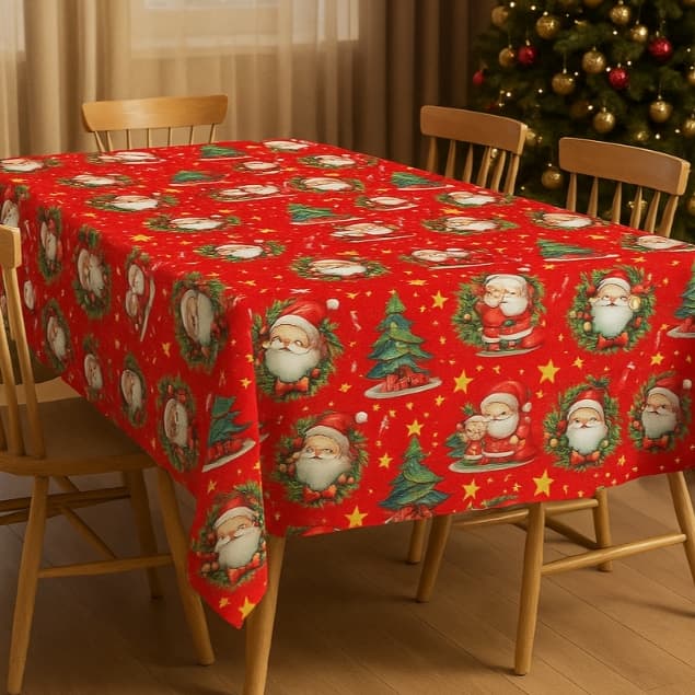 Toalha Mesa Natal 4 Lugares Natalina Estampa Digital Exclusiva  Decoração Festas com Bainha