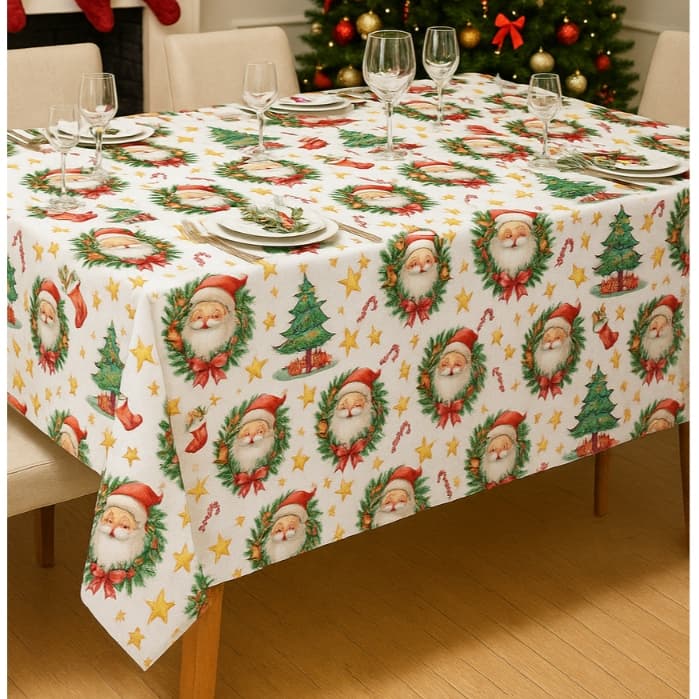 Toalha Mesa Natal 8 Lugares Natalina Estampa Digital Exclusiva  Decoração Festas com Bainha