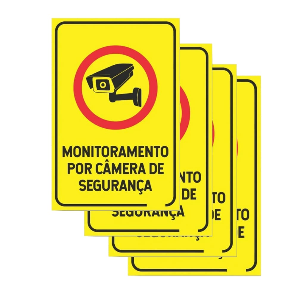 Kit 4 Placas Monitoramento Por Câmera De Segurança 1mm 20x30cm Resistente Interno e Externo