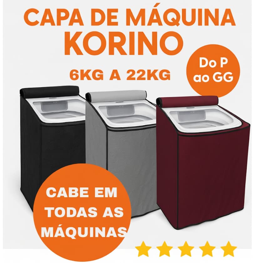 Capa de Máquina Korino – P ao GG | Tamanho Universal – Serve em Todas Máquinas