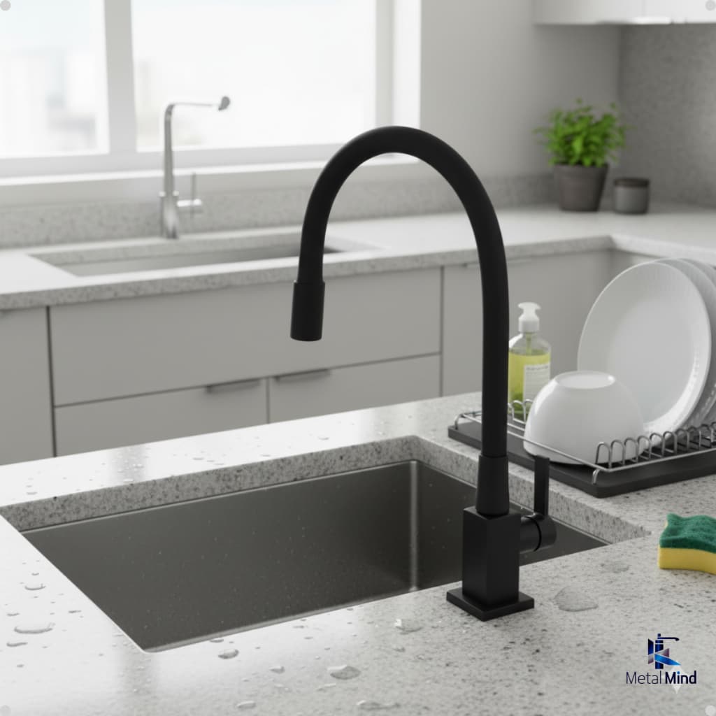 Torneira Quadrada Gourmet Preta Bancada Pia Flexível Monocomando