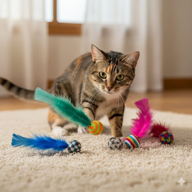 Bolinha ping pena 5pcs para gato, brinquedo divertido bolinha pula pula com penas