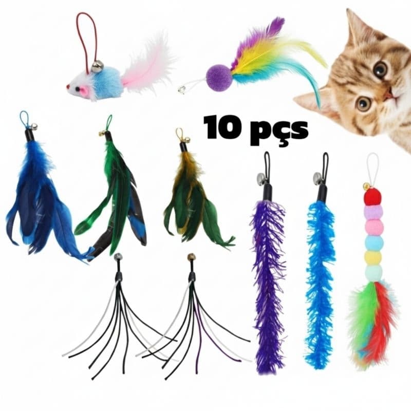 kit reposição de Varinha do gato 10 pçs ponta Brinquedo para gato