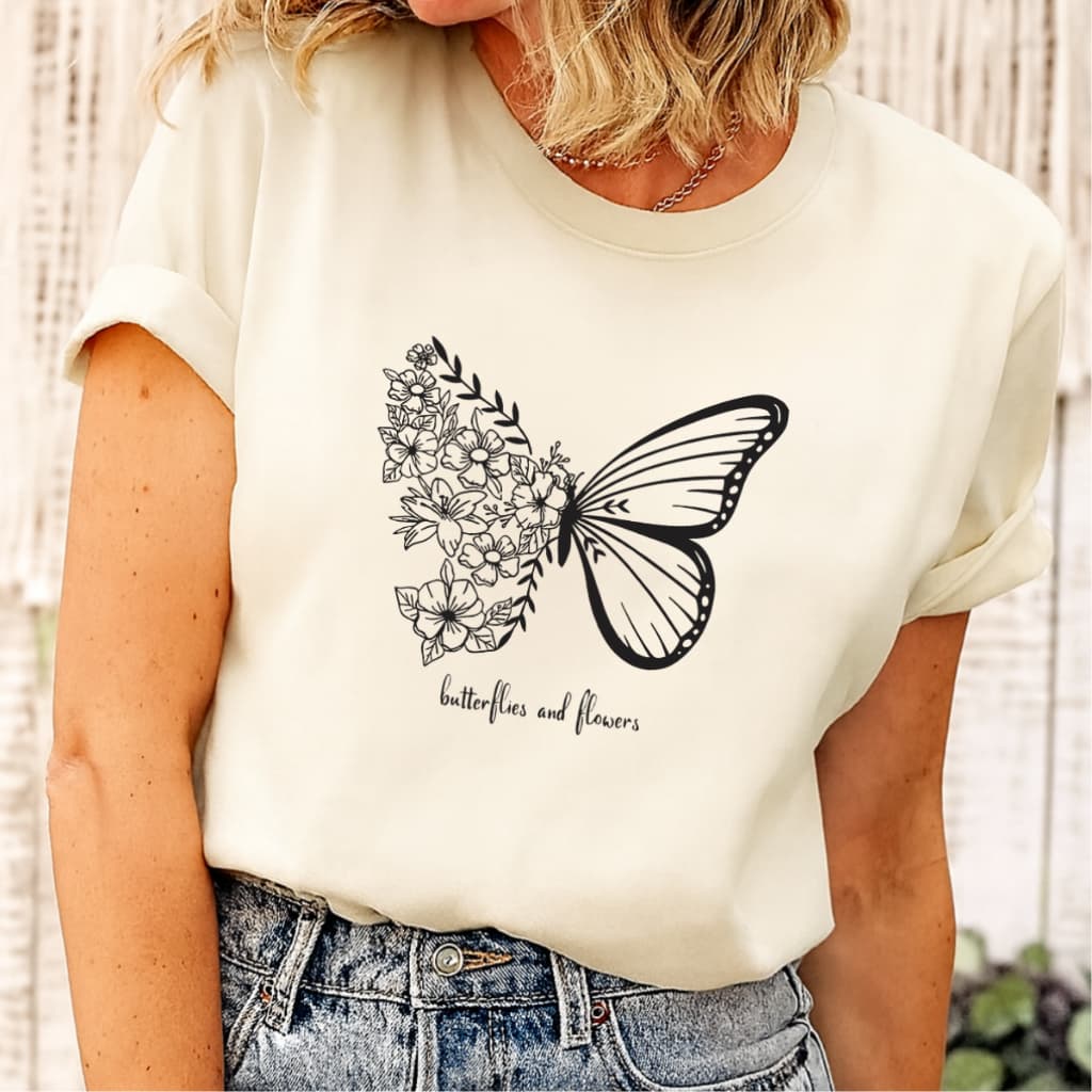 Camiseta Blusinha Feminina Estampada Butterfly Borboleta 100% Algodão Tecido Macio Respirável Verão
