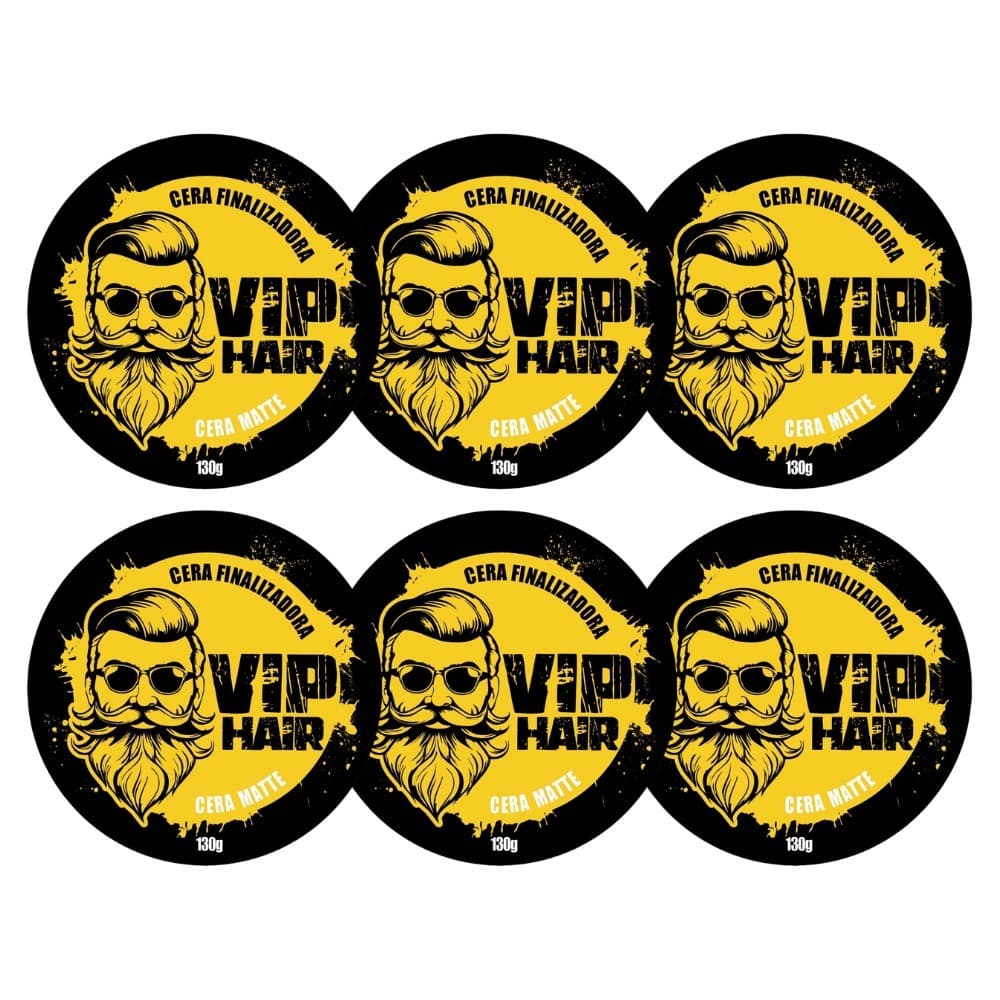 Kit com 6 Cera Pomada Modeladora Finalizadora Vip Hair 130g Barba Cabelo Bigode