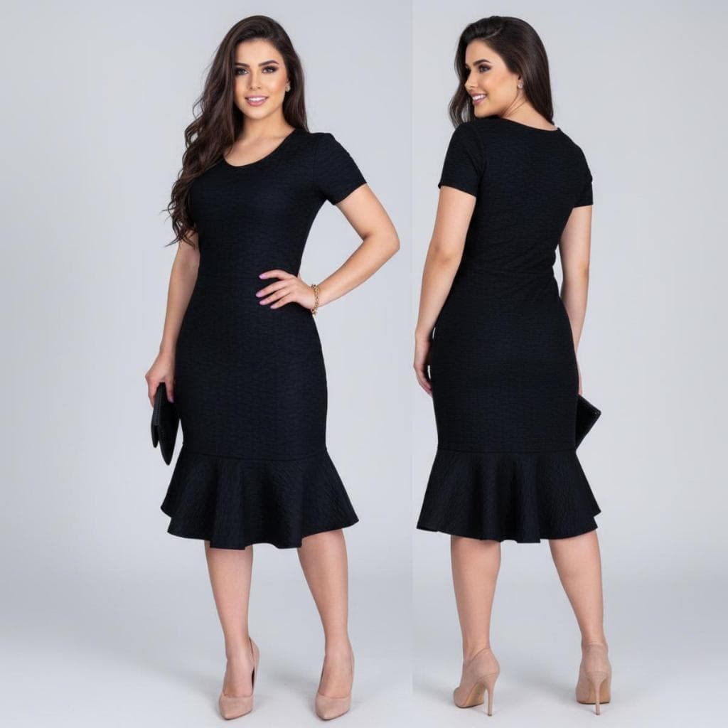 Vestido Tubinho Em Malha Ana Ruga Com Babado Moda Comportada Cristã