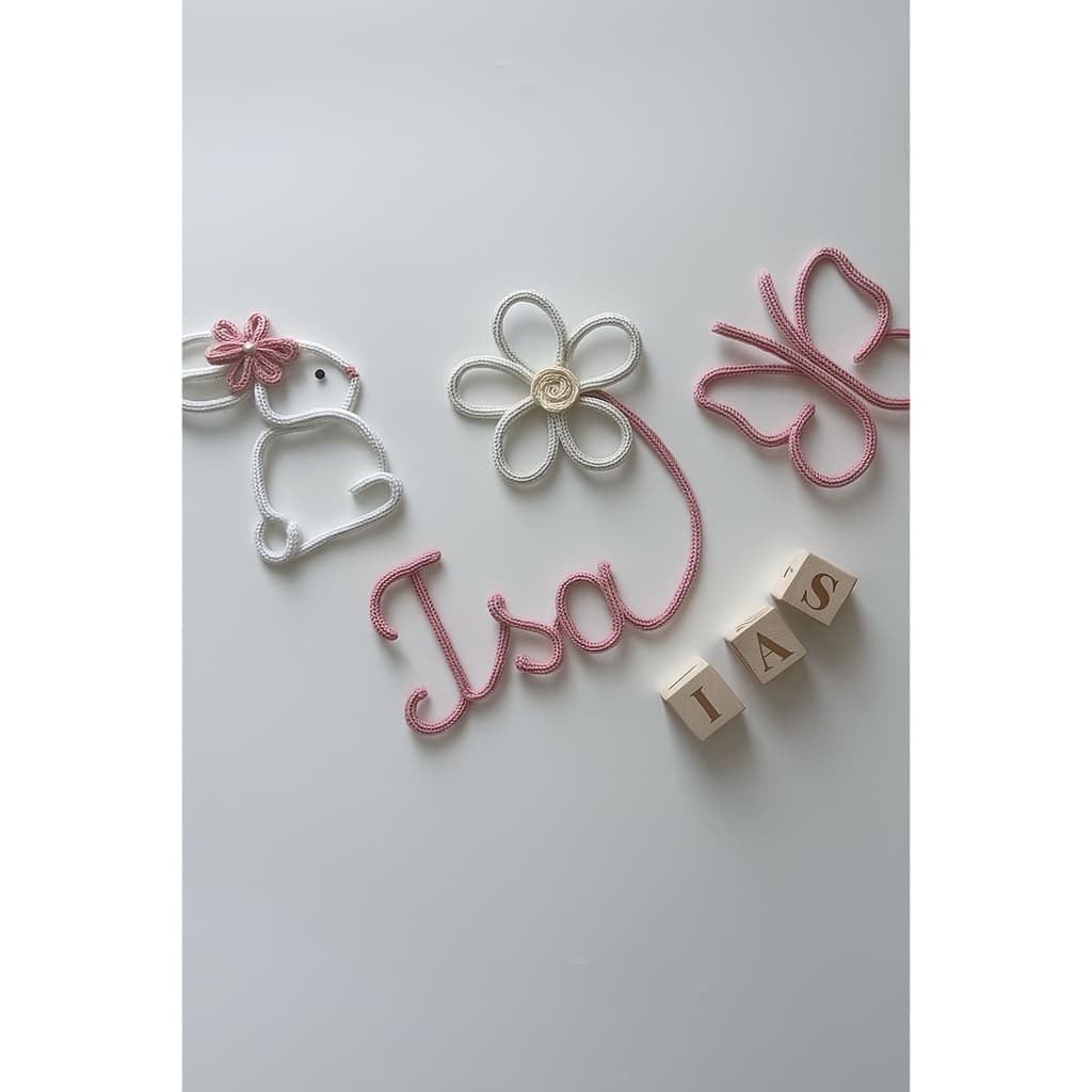 aTaliArtes - Decoração quarto menina nome + desenhos personalizada em tricotin