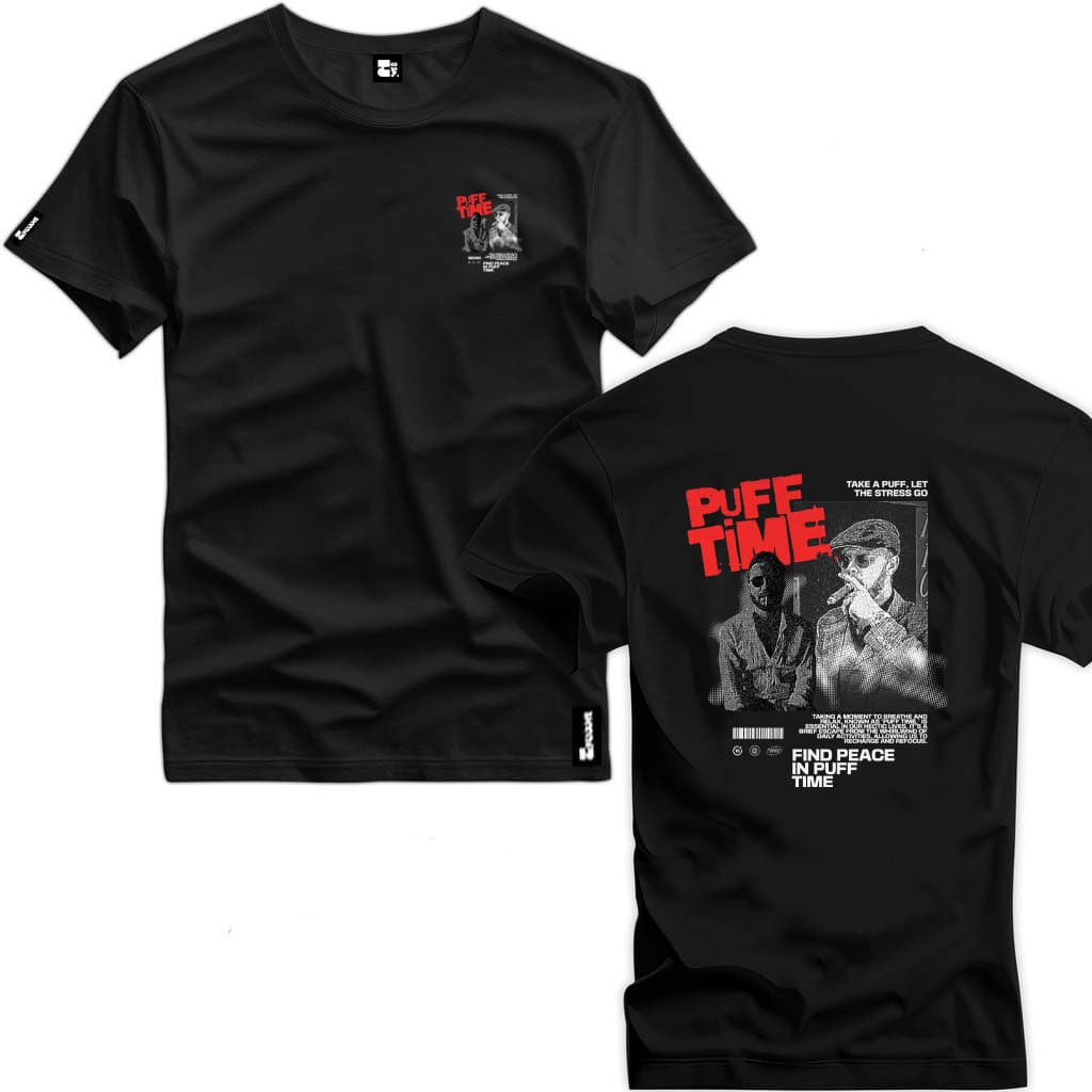 Camisa Masculina Puff Time Estampa Top 100% Algodão Malha Reforçada Estilosa Streetwear Cores Lindas
