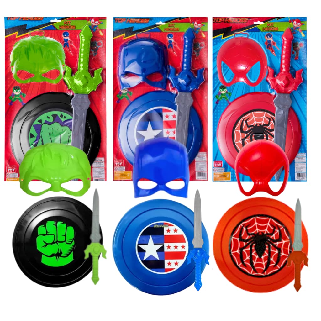 MEP Kit Super Heróis Infantil Acessórios Homem Aranha HULK e Capitão América Espada Máscara E Escudo Crianças Fantasias