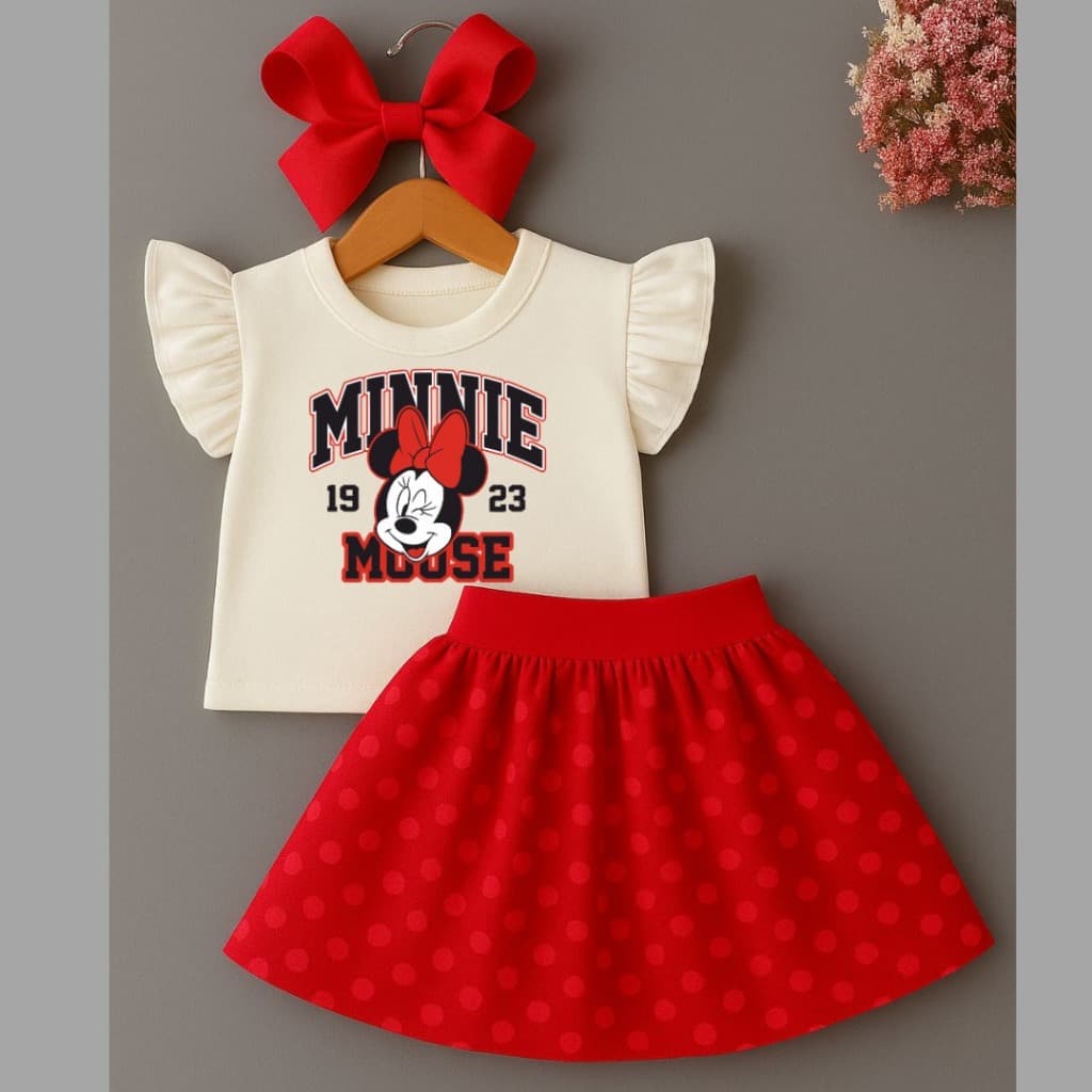 Conjunto Infantil Menina Minnie Blusa com Babado verao