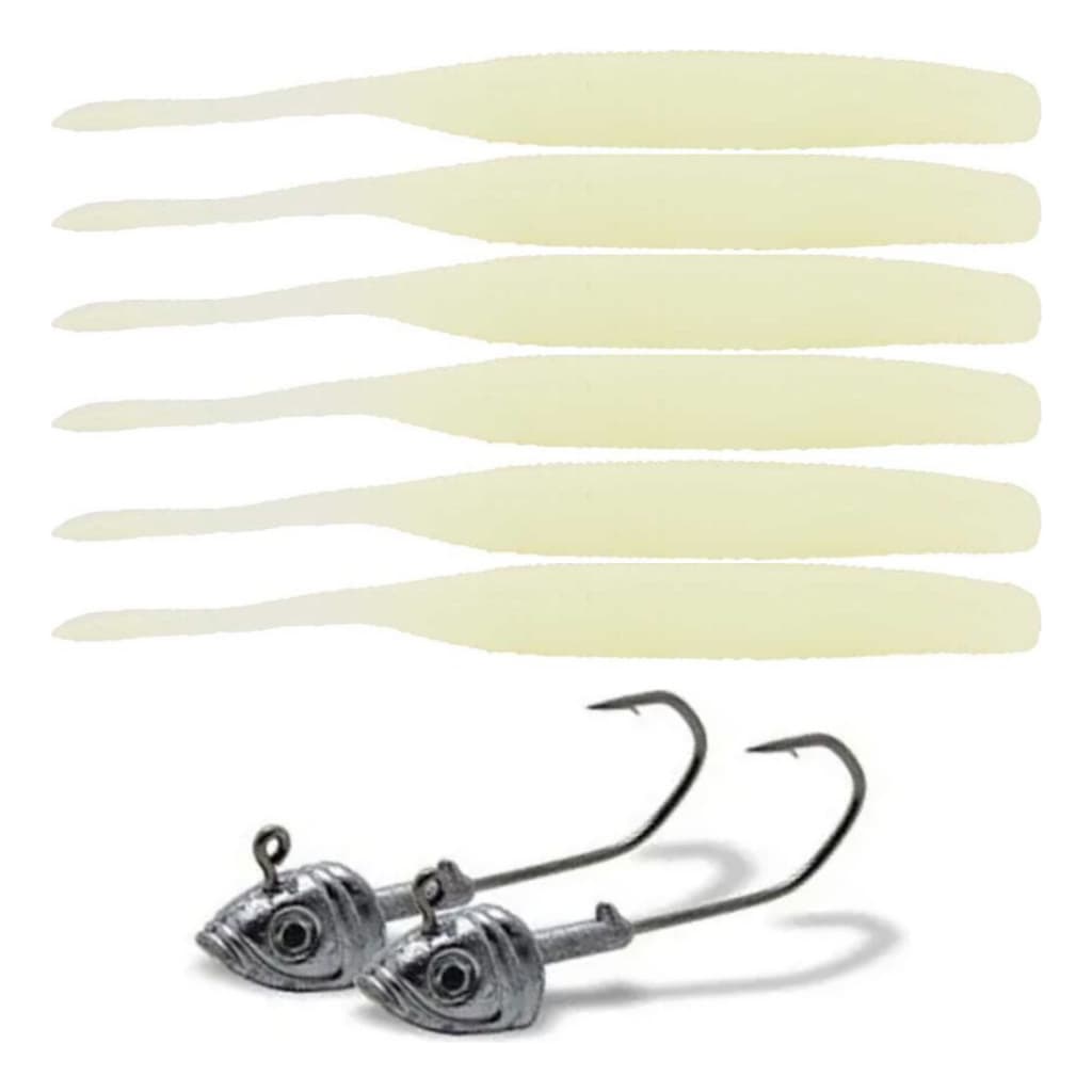 Kit 6 Iscas Silicone Maruri 10cm Soft Bait W182 + 2 Jigs Head - Peixes Predadores