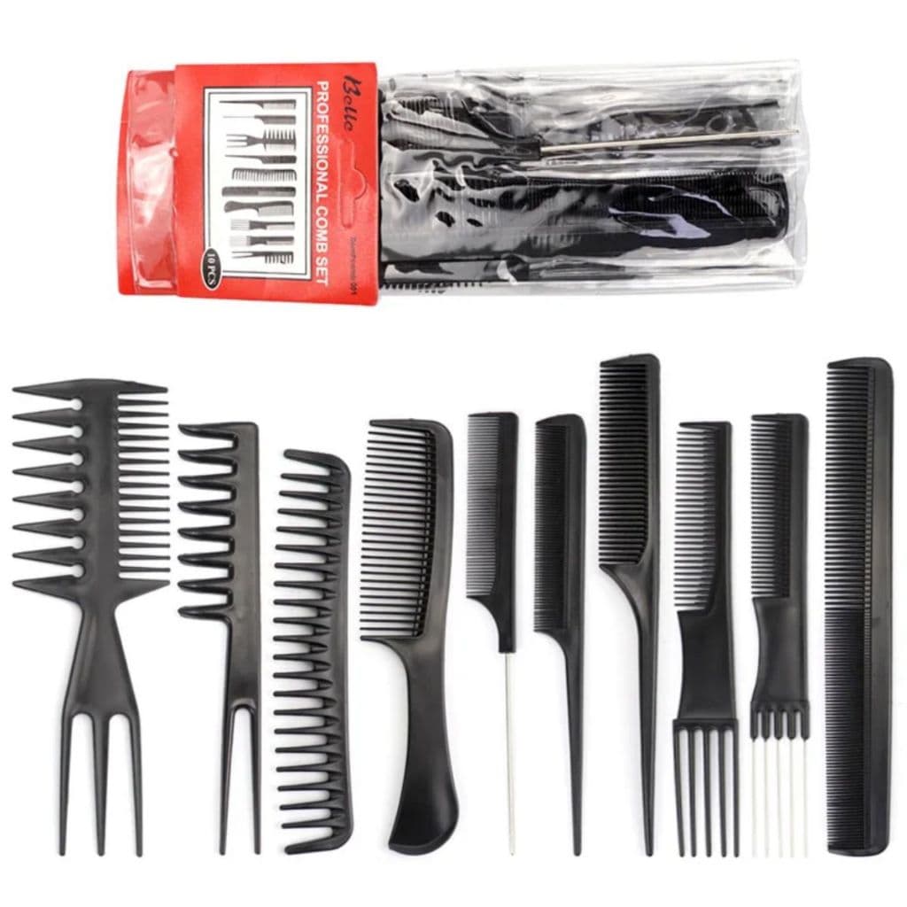 Kit 10 Pentes De Corte Cabeleireiro Barbeiro Profissional Cor Preto