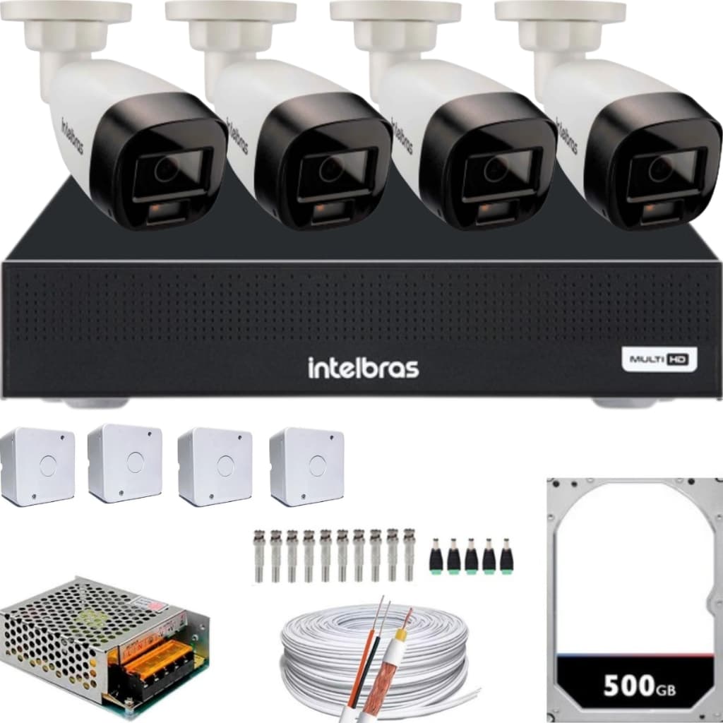 Kit 4 Câmeras Segurança 1120b Full Color Intelbras Dvr Mhdx 1204-C
