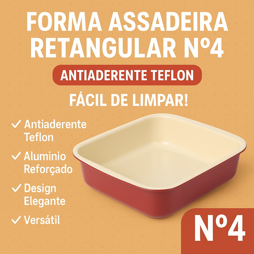 Forma Assadeira Retangular Nº4 – Alumínio Reforçado Cereja & Creme Antiaderente Teflon