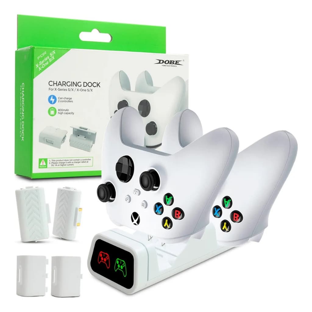 Carregador Dock Duplo + 2 Unidades de Energia Recarregáveis para Controle Xbox One Series S/X