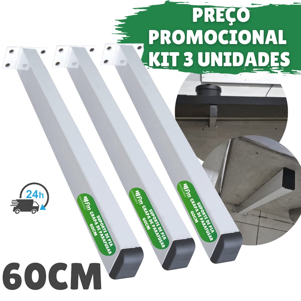 Kit 3 Grapa Suporte De Pia De Parafusar 60cm Mão Francesa Para Mesa Bancada Tanque
