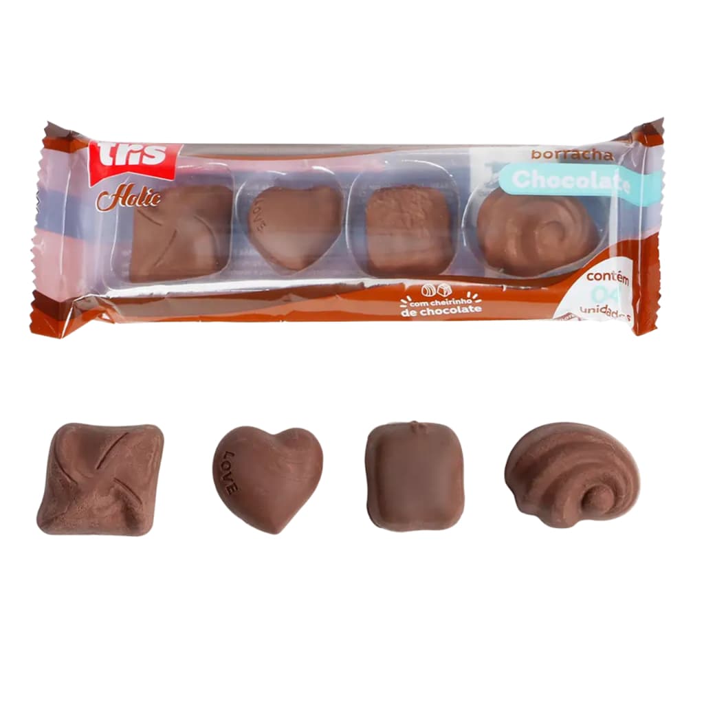 Kit 4 Borracha Chocolate Tris Holic Com Cheirinho Papelaria Fofa Criativa