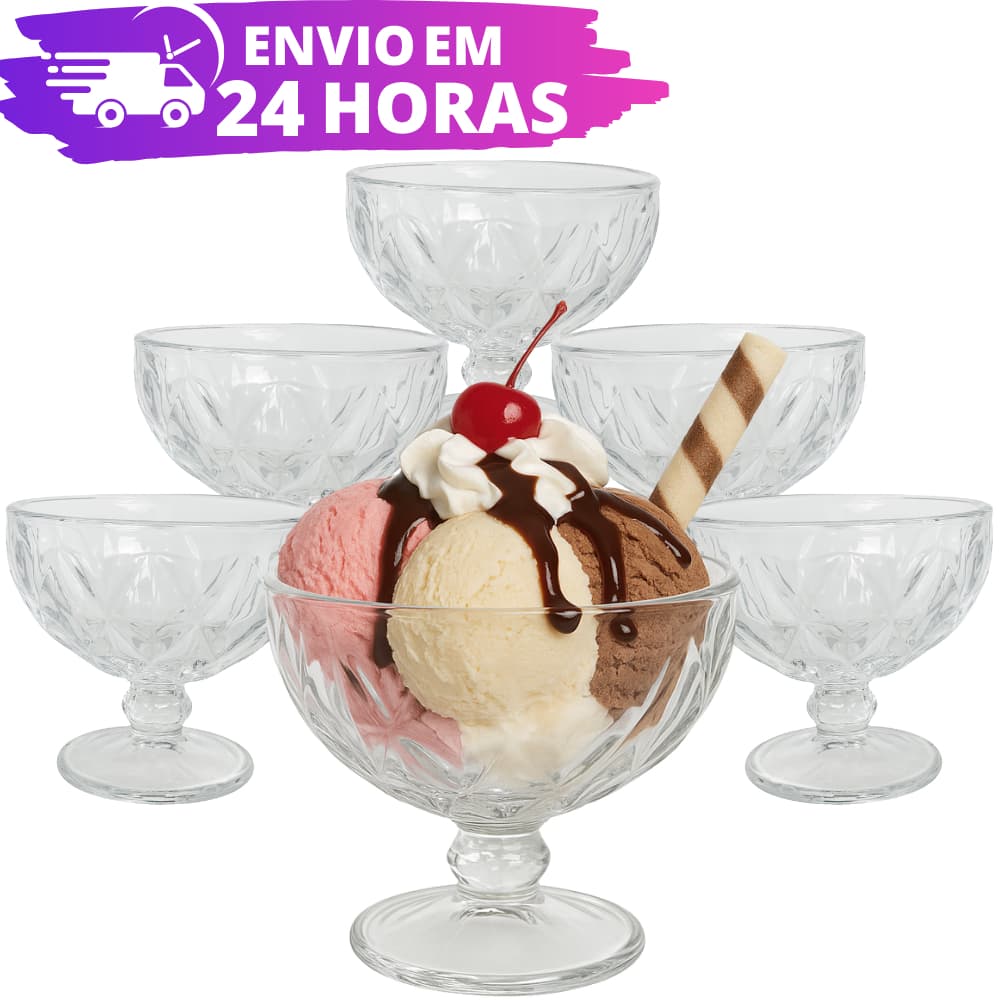 Jogo 12, 8 e 4 Taças de Sobremesa Diamante 400ML Sorvete, Doce, Mousse e Frutas