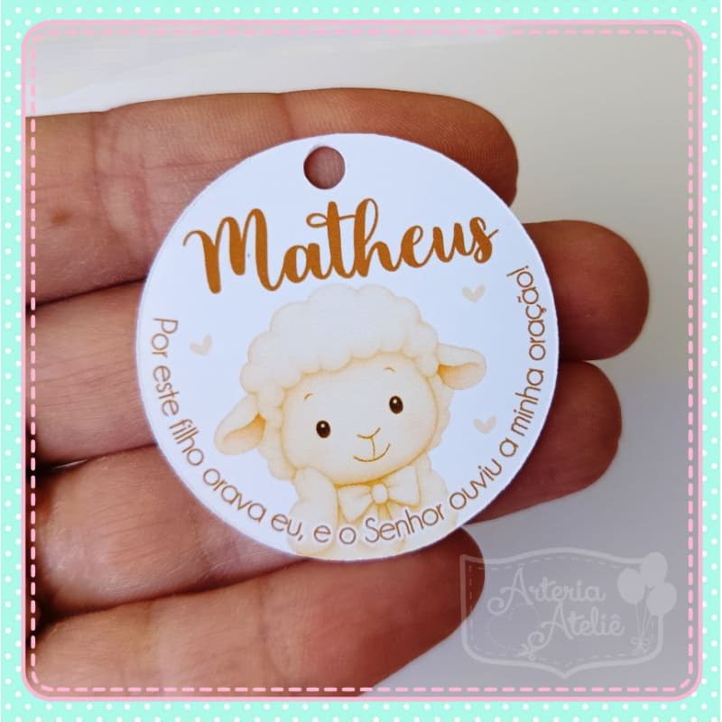 Tag de pendurar lembrancinha personalizados nascimento maternidade chá bebê ovelha ovelhinha cordeiro jesus evangélico