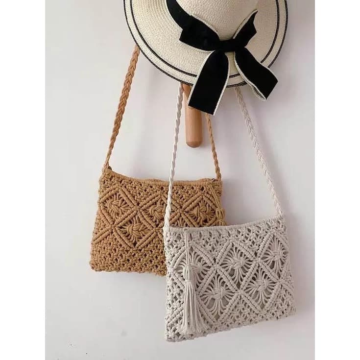 Bolsa De Ombro Feminina , Crossbody De Crochê Estilo Étnico Com Borla , Grande Capacidade