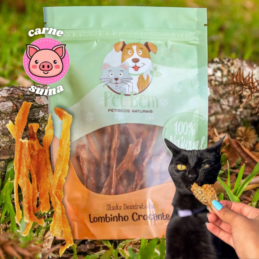Petisco Natural Lombinho Crocante 60G Para Cães E Gatos Saudável E Saboroso