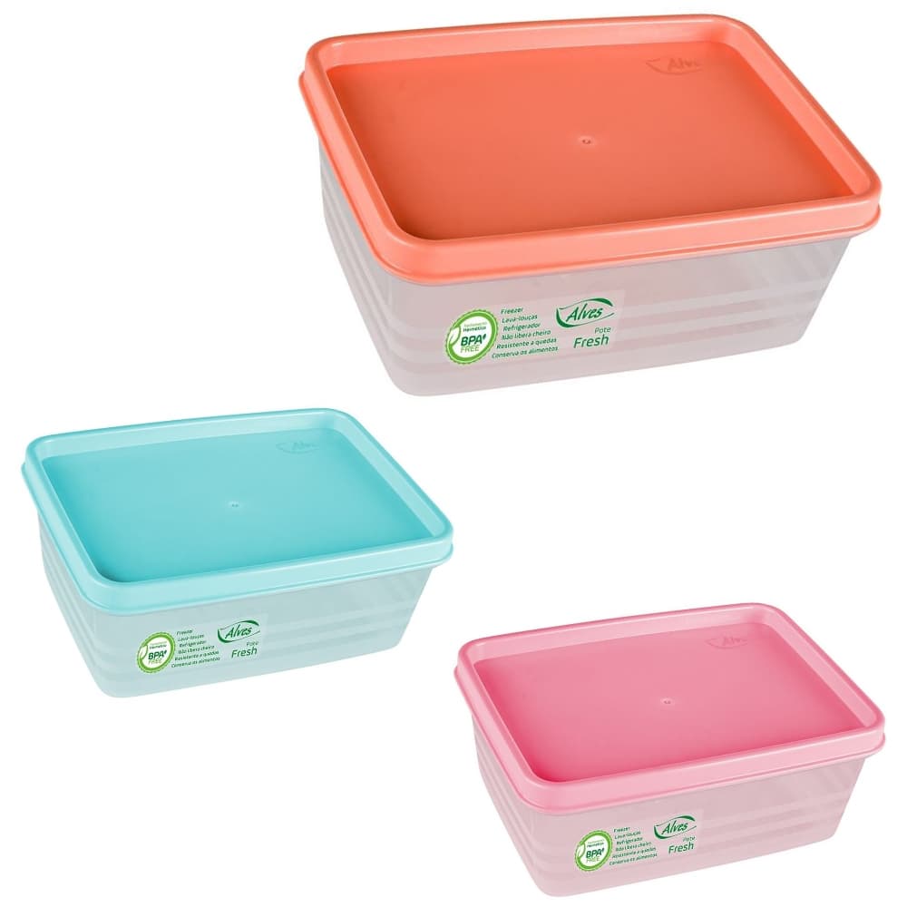 POTE DE PLASTICO RETANGULAR COM TAMPA HERMETICA FRESH SORTIDO 500ML
