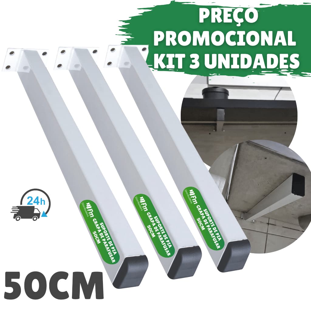 Kit 3 Grapa Suporte De Pia De Parafusar 50cm Mão Francesa Para Mesa Bancada Tanque