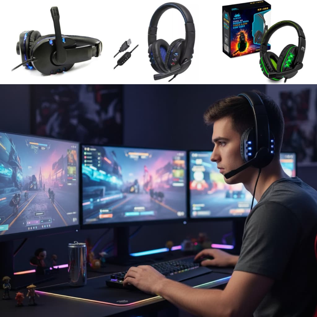 Fone De Ouvido Headset Gamer Pc Ps4 Ps3 Notebook Knup Kp-359 conexão USB microfone integrado