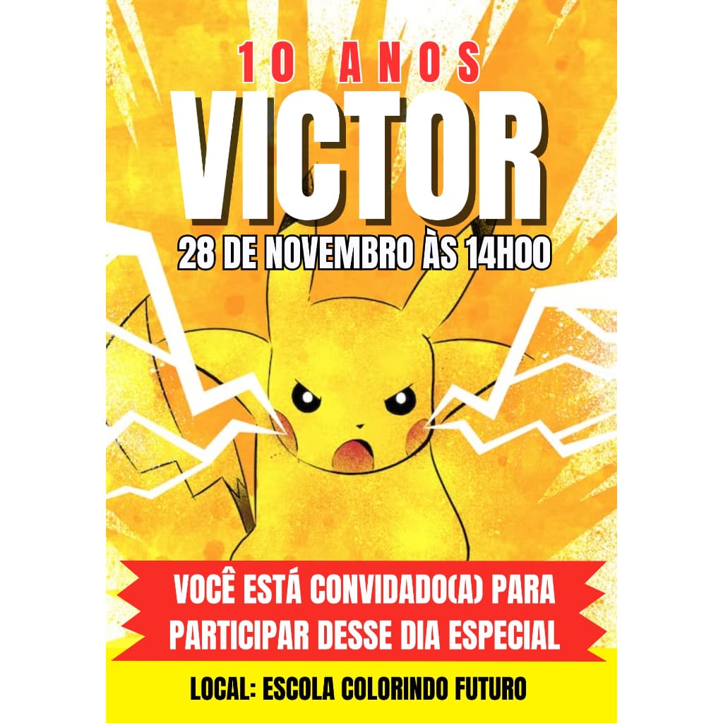 Convite ADESIVO para Agenda Escolar PIKACHU - 9x6cm Papel Fotográfico 130m/g