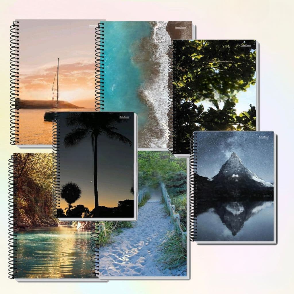 Kit 5 Cadernos  A5 Pequenos 200 folhas Capa Dura Office 1/4  Paisagem Sortido OU Preto