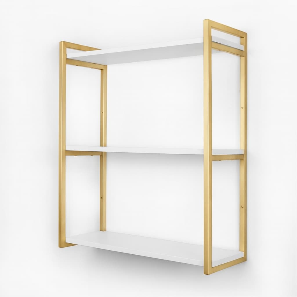 Prateleira de Parede Industrial 3 Nichos MDF  Aço Organizador Banheiro Cozinha  Lavanderia Decoração