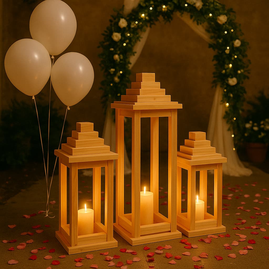 Kit Conjunto Luminárias Para Velas De Madeira Rústica Pinus Marroquina 3 UNIDADES P M G BLACK FRIDAY