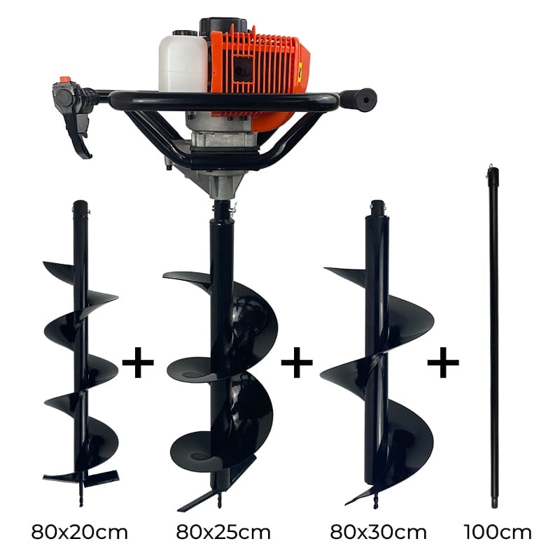 Perfurador de Solo a Gasolina 52cc 2,5HP com Brocas e Extensor Carbon Fak