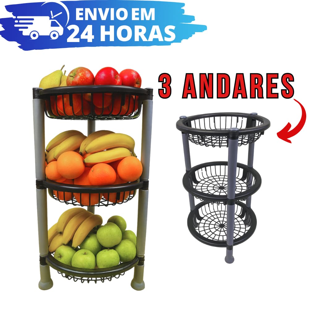 Fruteira Organizador De Chão REFORÇADO De Plástico Multiuso 3 andares Organizador C/ Rodinha