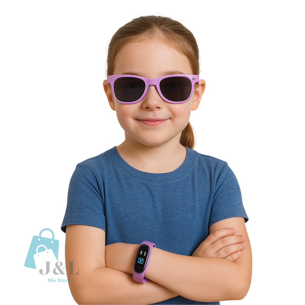 Kit Óculos de Sol e Relógio de led Infantil Meninos Meninas Verão Presente