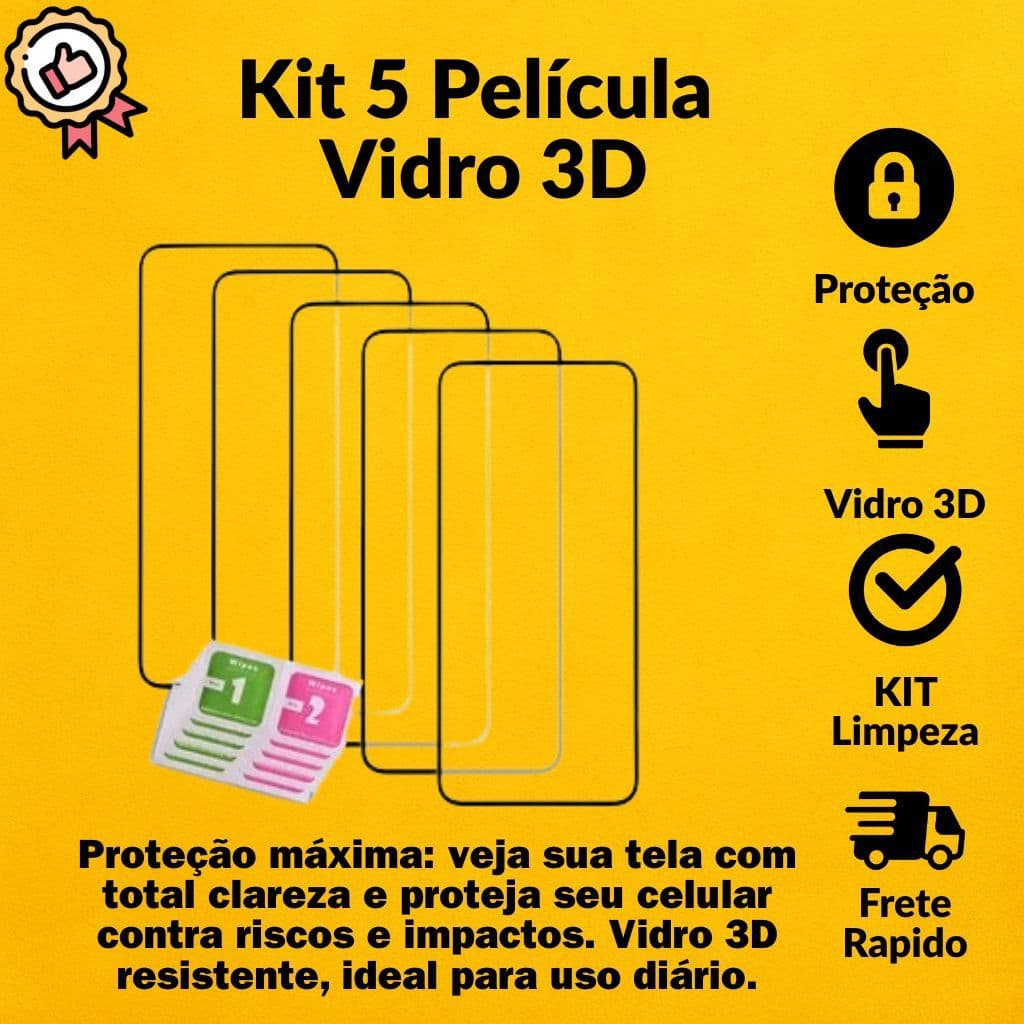 Kit com 5 peliculas vidro para para TODA LINHA POCO X3 X4 X5 X5 PRO X6/X6 PRO M3 M4 PRO X7