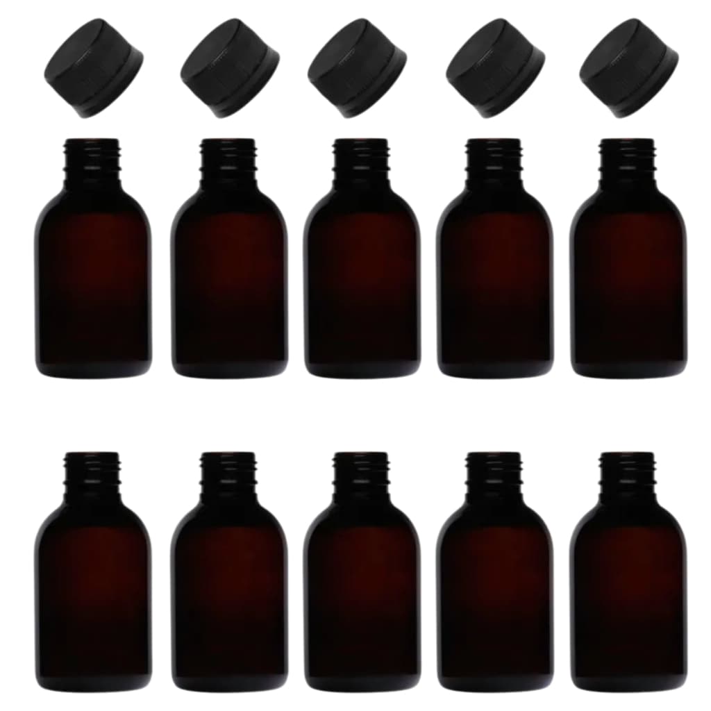 Kit 10 Frascos Pet Âmbar 100ml Rosca 24/410 Tampa Lacre Preta Aromatizador Perfumaria Cosméticos