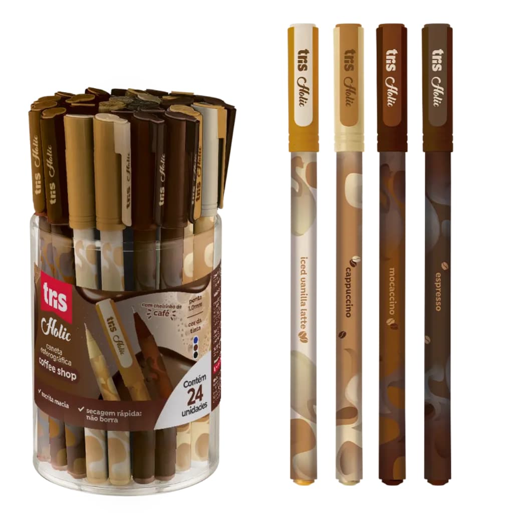 Caneta Esferográfica Coffee Tris Holic - Com Cheirinho de Café - Papelaria Fofa Cores Diversas