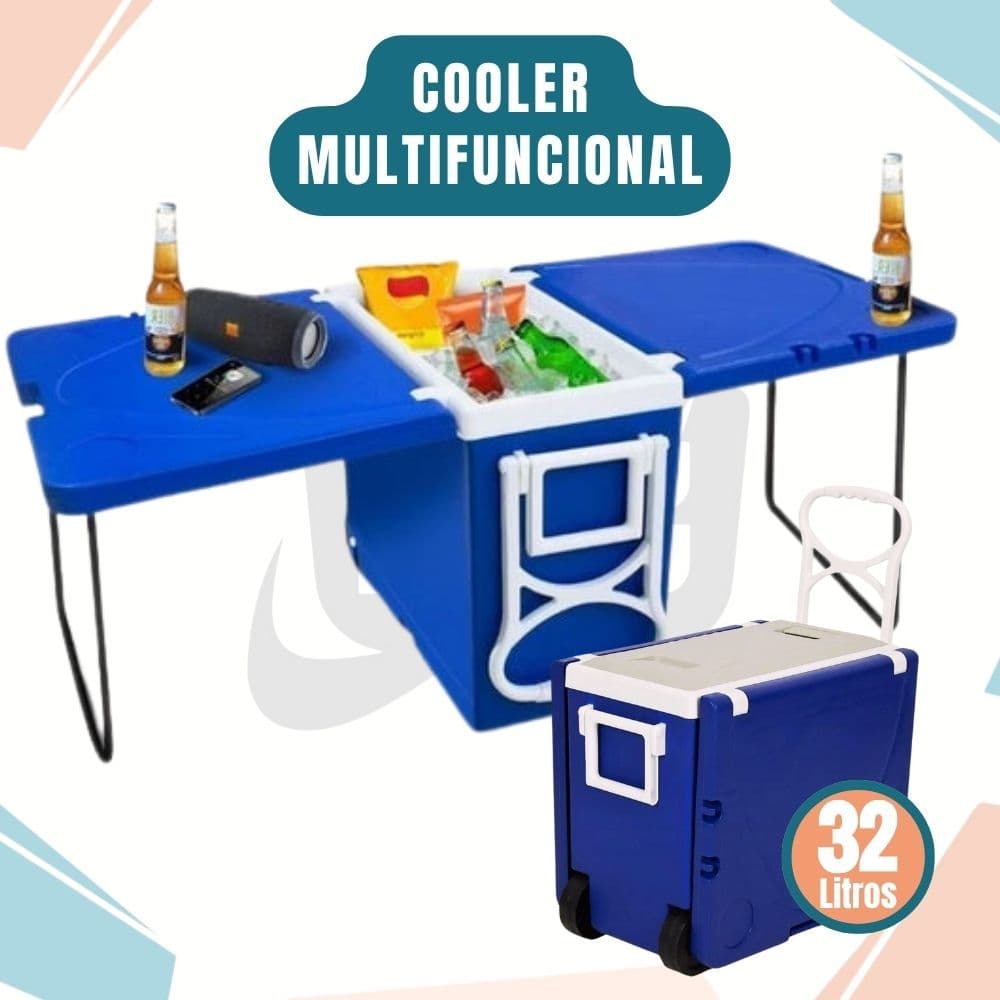 Cooler Super Térmico 32 Litros Multifuncional – Prático com Mesa Retrátil ou Sem