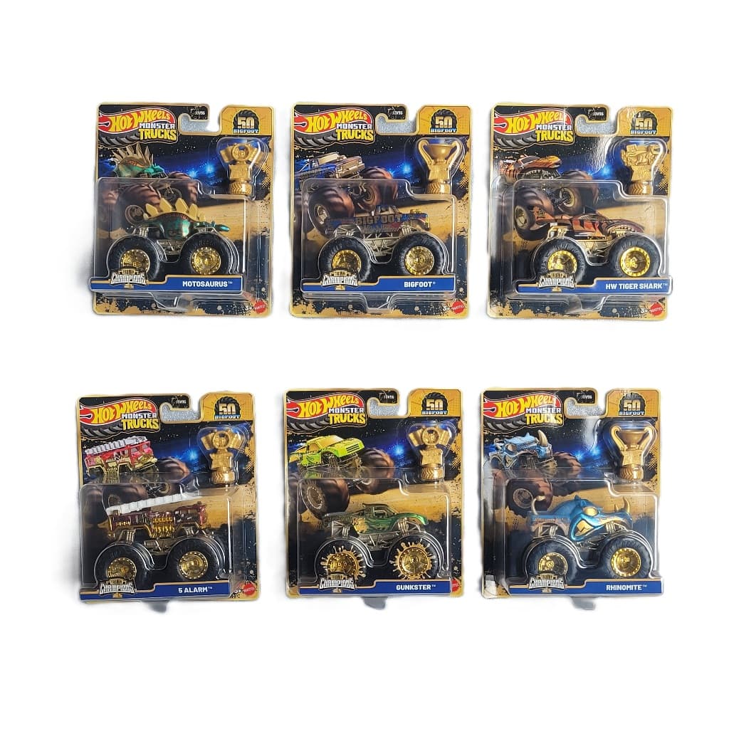 Carrinho Hot Wheels Monster Trucks Trophy Champions 1:64 Edição 50 anos Big Foot