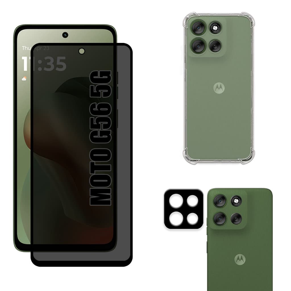 Kit Para Moto G56 5g | Película de Privacidade Fosca - Capa Anti Shock - Película da Câmera 3D