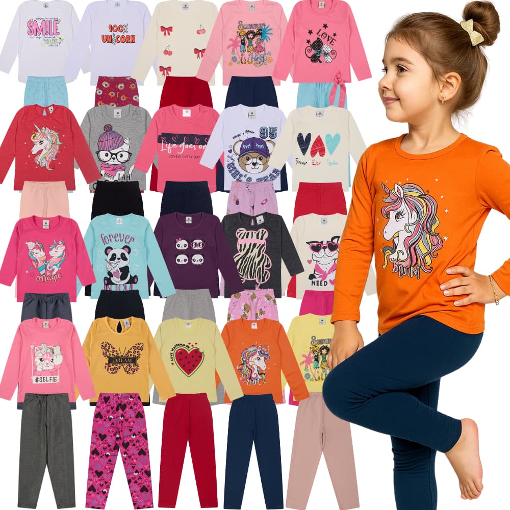 Conjunto Meia Estação Infantil Menina | Tamanho 1 ao 10 Anos | Blusa + Calça Legging Infantil Menina (sortido)