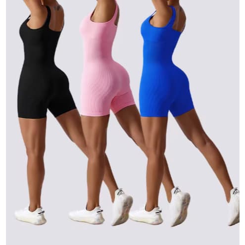 Macacão Fitness Canelado Feminino Compressão Poliamida Sem Costura Academia Yoga,Zero Transparência