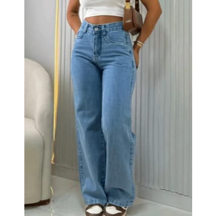 Jeans Wide Leg Feminino Cintura Alta Modelagem Solta Tecido Resistente Para Looks Casuais