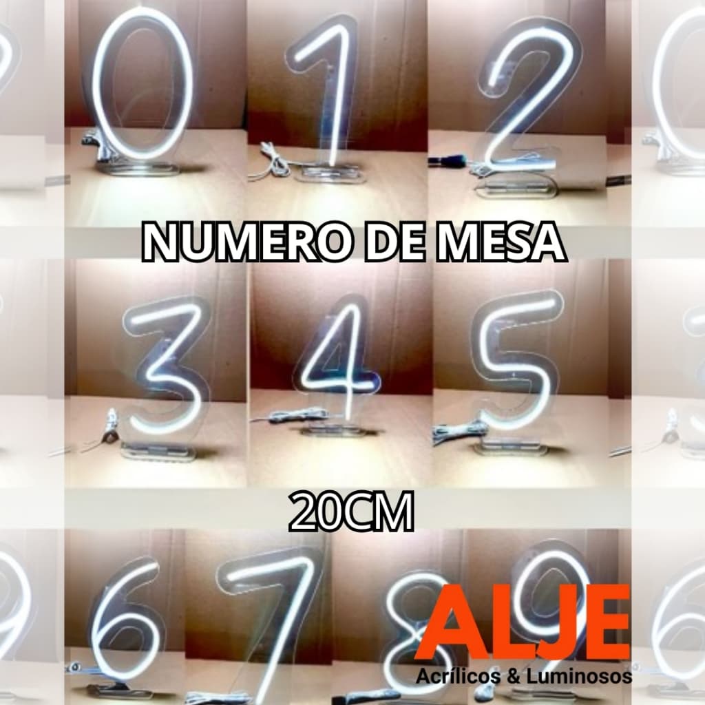 Painel Led Neon Numeros 0a9 Iluminação 20cm Decoração Festa Eventos Quente/Frio c/pé de Mesa acrilic