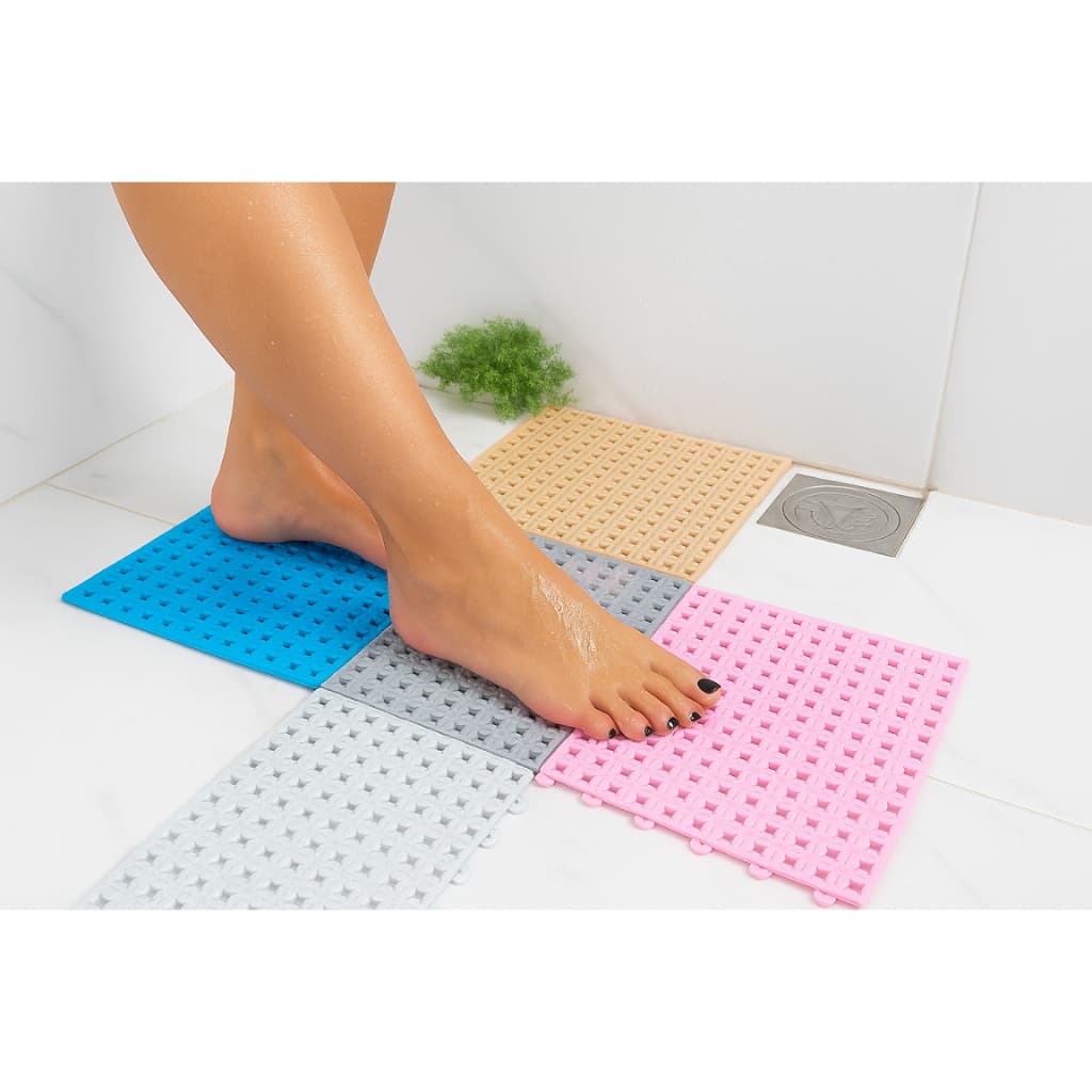 Kit com 4 Tapetes Emborrachados 30x30 Antiderrapantes Piso Modular para Banheiro Piscina e Academia